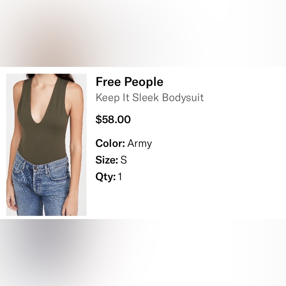 Free People Keep it Sleek Bodysuit, color Army, size small